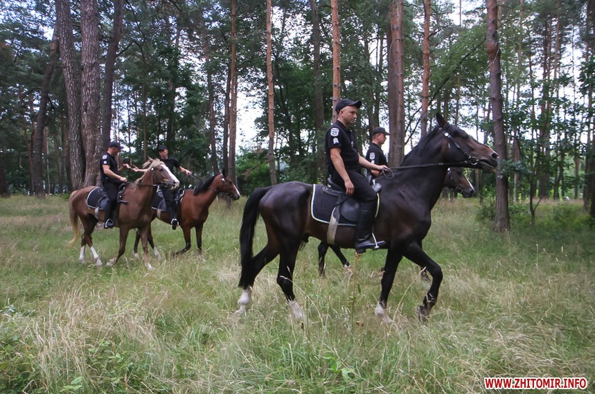 Полицейские на лошадях в гидропарке на пляже в Житомир